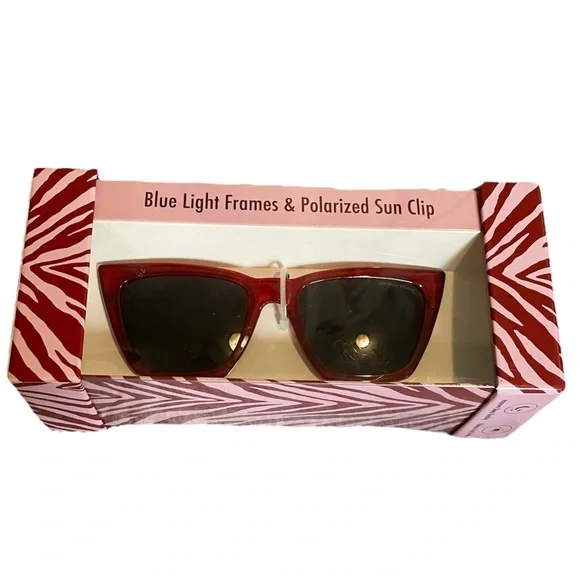 Blue Light Glasses, Polarized Magnetic Sun Clip and Zebra Print Travel Case - Picture 2 of 3